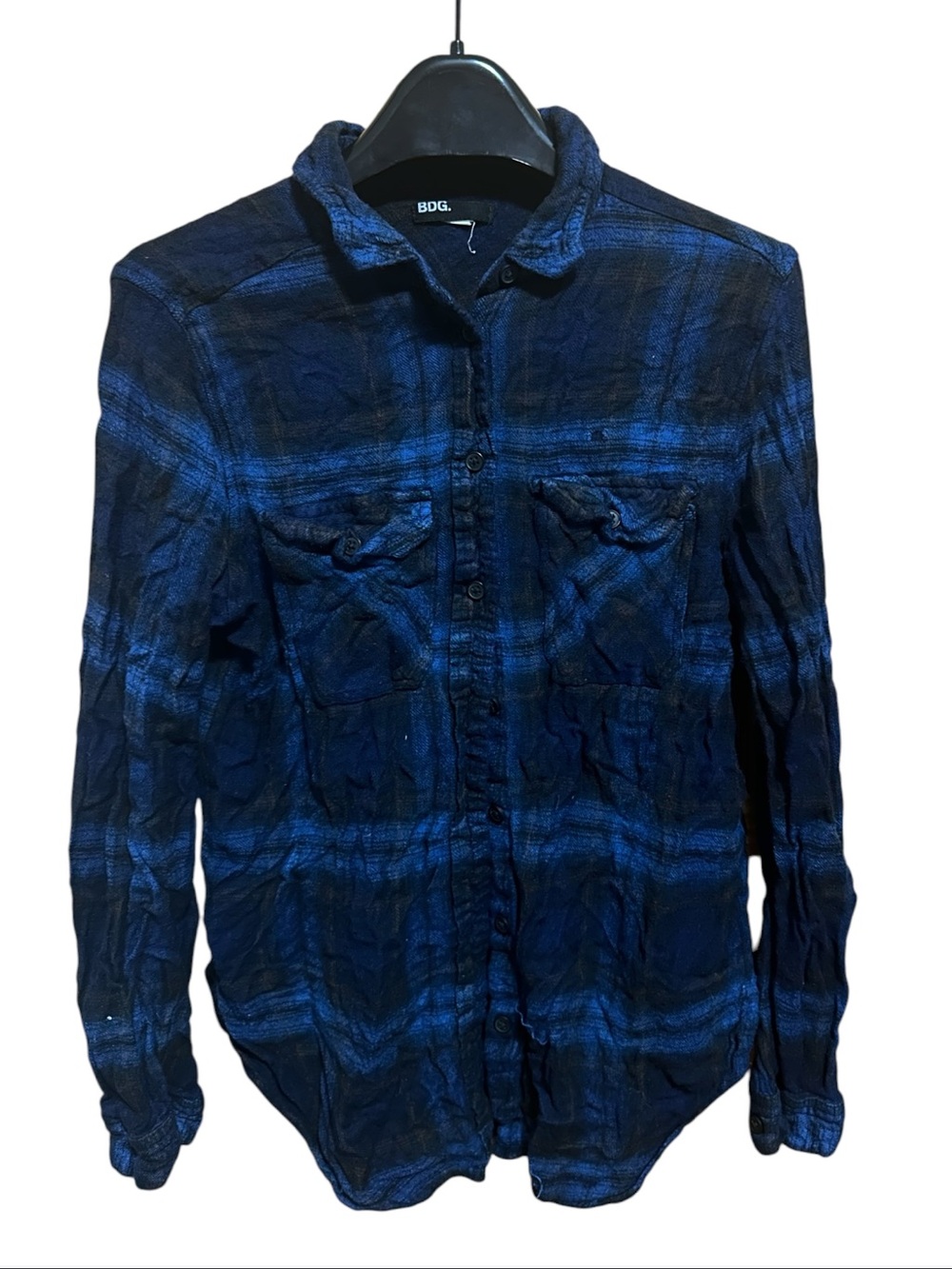 BDG Women's Black and Blue Plaid Button-Down Shirt/Flannel - Picture 2 of 5